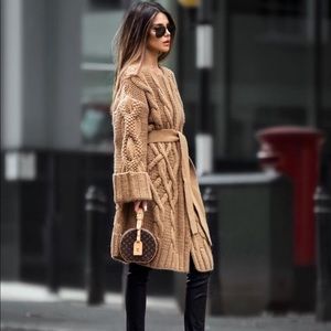 Michael michael kors camel belted cable cardigan